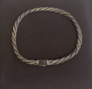 John Hardy Twisted Slim Bracelet With A Pavé Black Sapphire Clasp 7”